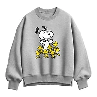 Snoopy And Woodstock Womens Crew Neck Long Sleeve Peanuts Sweatshirt