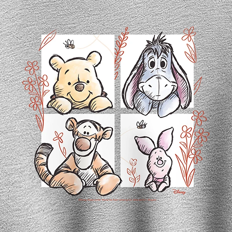 Pooh Character Grid Womens Crew Neck Long Sleeve Winnie The Sweatshirt