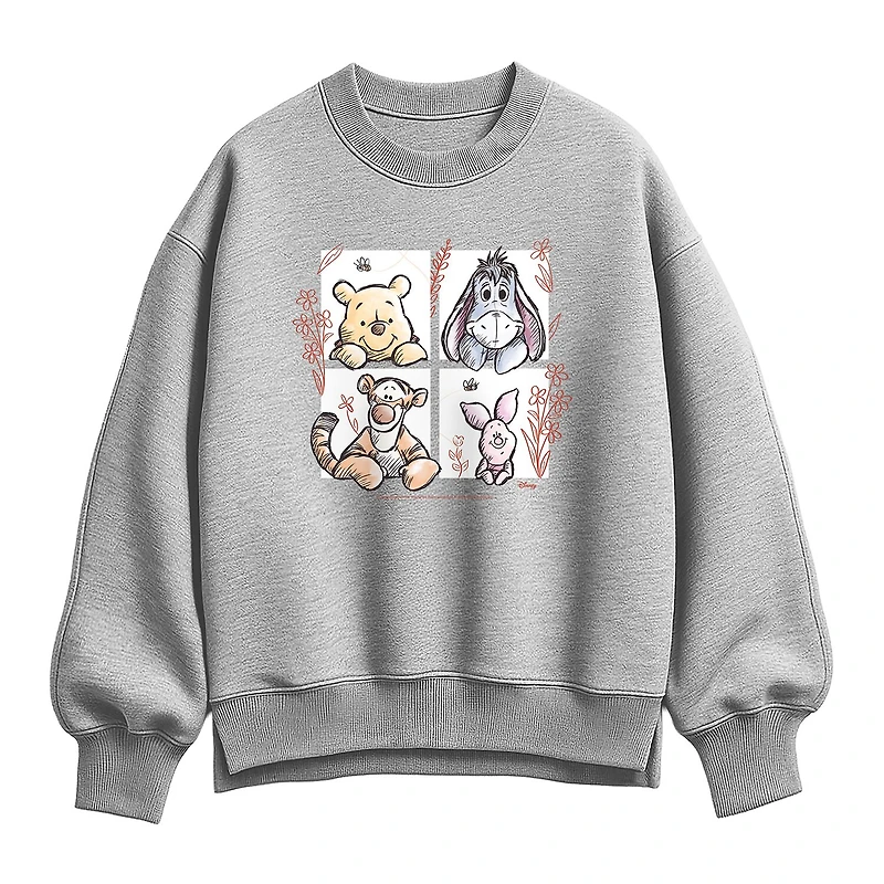 Pooh Character Grid Womens Crew Neck Long Sleeve Winnie The Sweatshirt