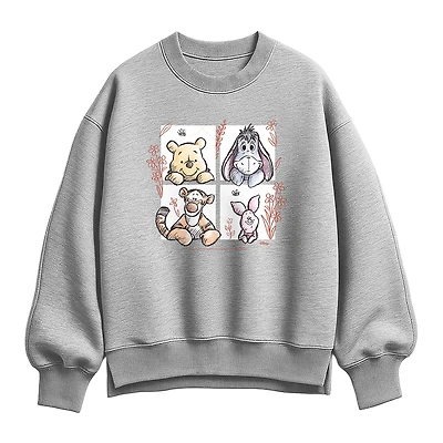 Pooh Character Grid Womens Crew Neck Long Sleeve Winnie The Sweatshirt