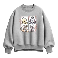 Pooh Character Grid Womens Crew Neck Long Sleeve Winnie The Sweatshirt