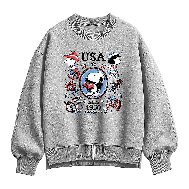 Usa Tattoos Womens Crew Neck Long Sleeve Peanuts Sweatshirt