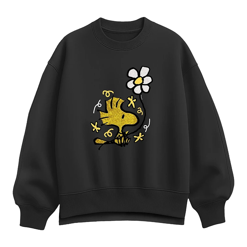 Woodstock Flower Womens Crew Neck Long Sleeve Peanuts Sweatshirt