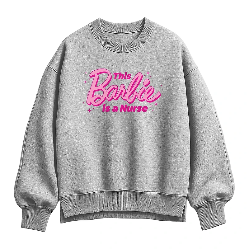 Womens Crew Neck Long Sleeve Barbie Pullover Sweater