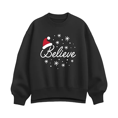 Believe Santa Hat Womens Crew Neck Long Sleeve Sweatshirt