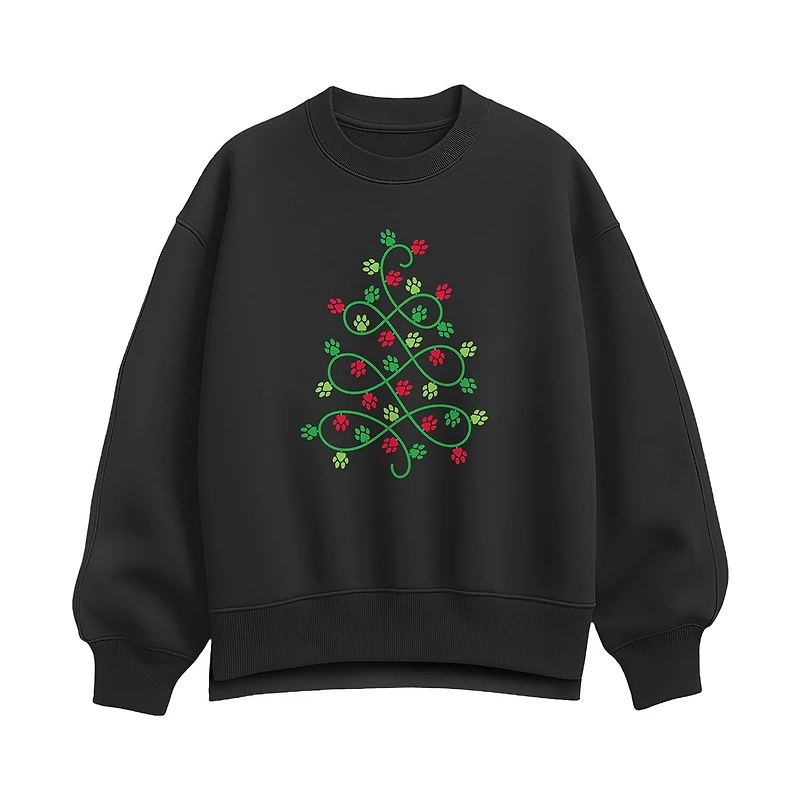 Paw Print Tree Womens Crew Neck Long Sleeve Sweatshirt