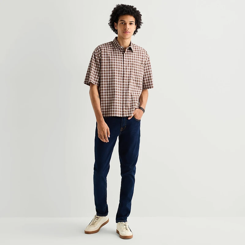 Arizona Mens Short Sleeve Regular Fit Button-Down Shirt