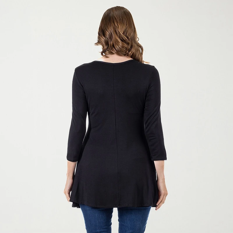 24seven Comfort Apparel Womens V Neck 3/4 Sleeve Tunic Top