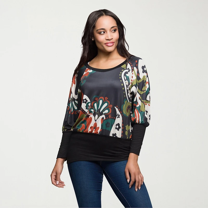 24seven Comfort Apparel Womens Round Neck Long Sleeve Blouse