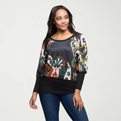24seven Comfort Apparel Womens Round Neck Long Sleeve Blouse