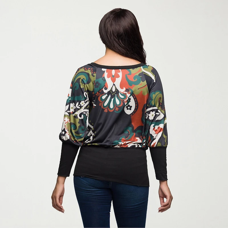 24seven Comfort Apparel Womens Round Neck Long Sleeve Blouse