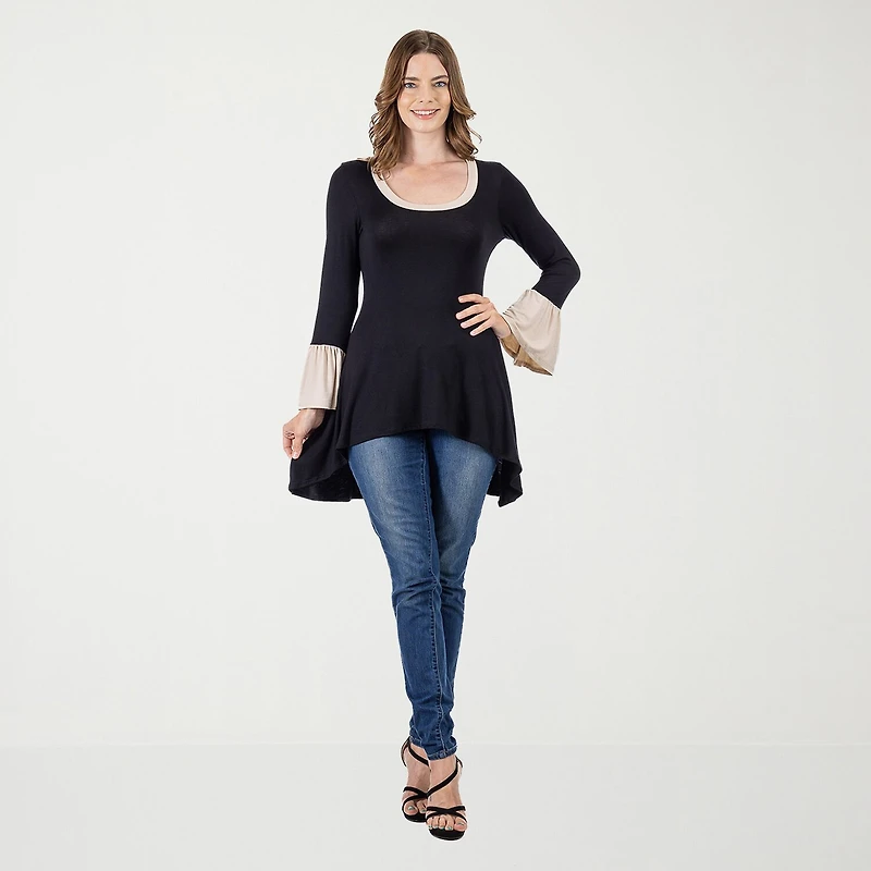 24seven Comfort Apparel Womens Scoop Neck Long Sleeve Tunic Top