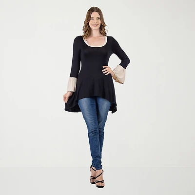 24seven Comfort Apparel Womens Scoop Neck Long Sleeve Tunic Top