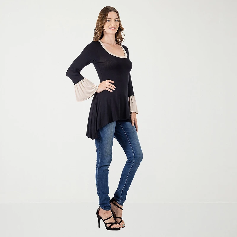 24seven Comfort Apparel Womens Scoop Neck Long Sleeve Tunic Top