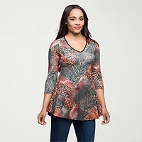 24seven Comfort Apparel Womens V Neck 3/4 Sleeve Tunic Top
