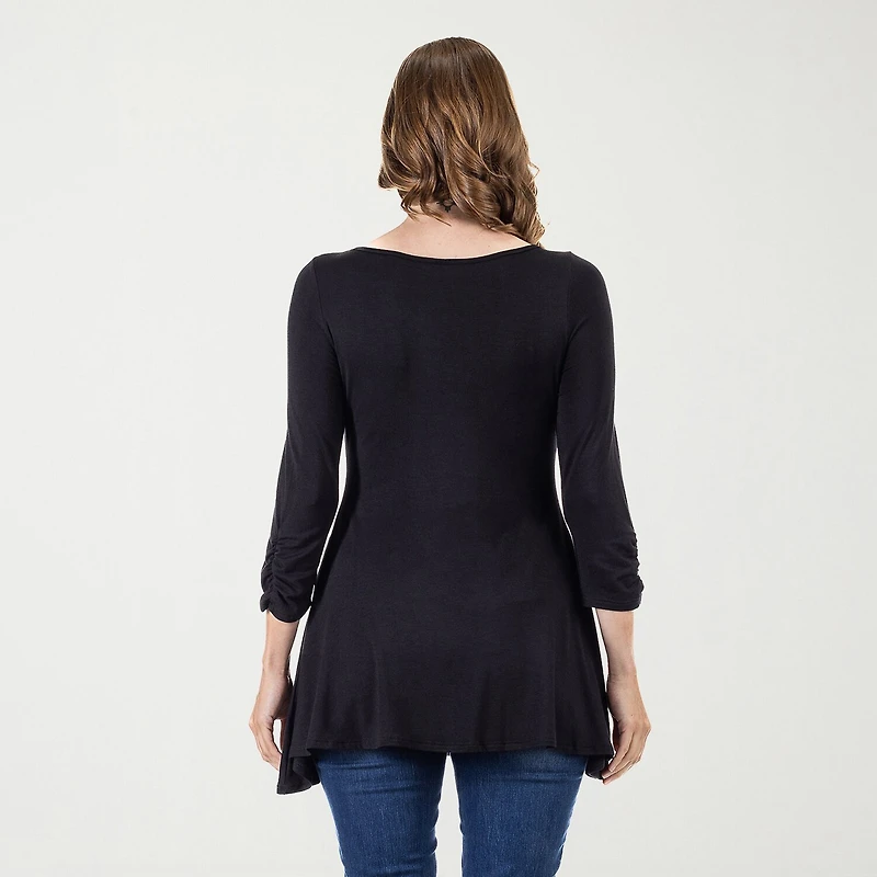 24seven Comfort Apparel Womens Boat Neck 3/4 Sleeve Tunic Top