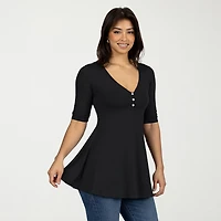 24seven Comfort Apparel Womens V Neck Elbow Sleeve Tunic Top