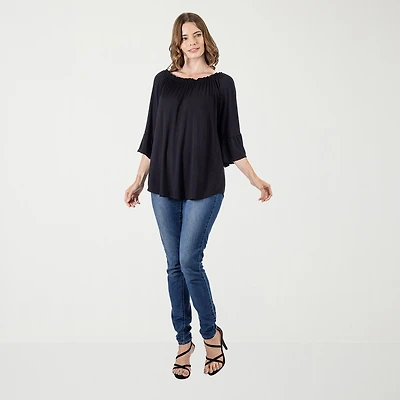 24seven Comfort Apparel Womens Scoop Neck Long Sleeve Tunic Top
