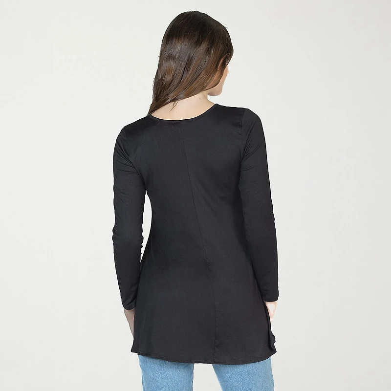 24seven Comfort Apparel Womens Henley Neck Long Sleeve Tunic Top
