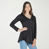 24seven Comfort Apparel Womens Henley Neck Long Sleeve Tunic Top