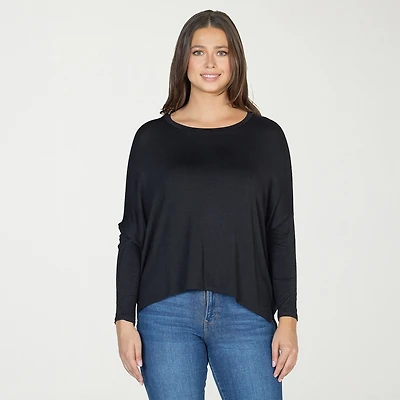 24seven Comfort Apparel Womens Round Neck Long Sleeve Blouse