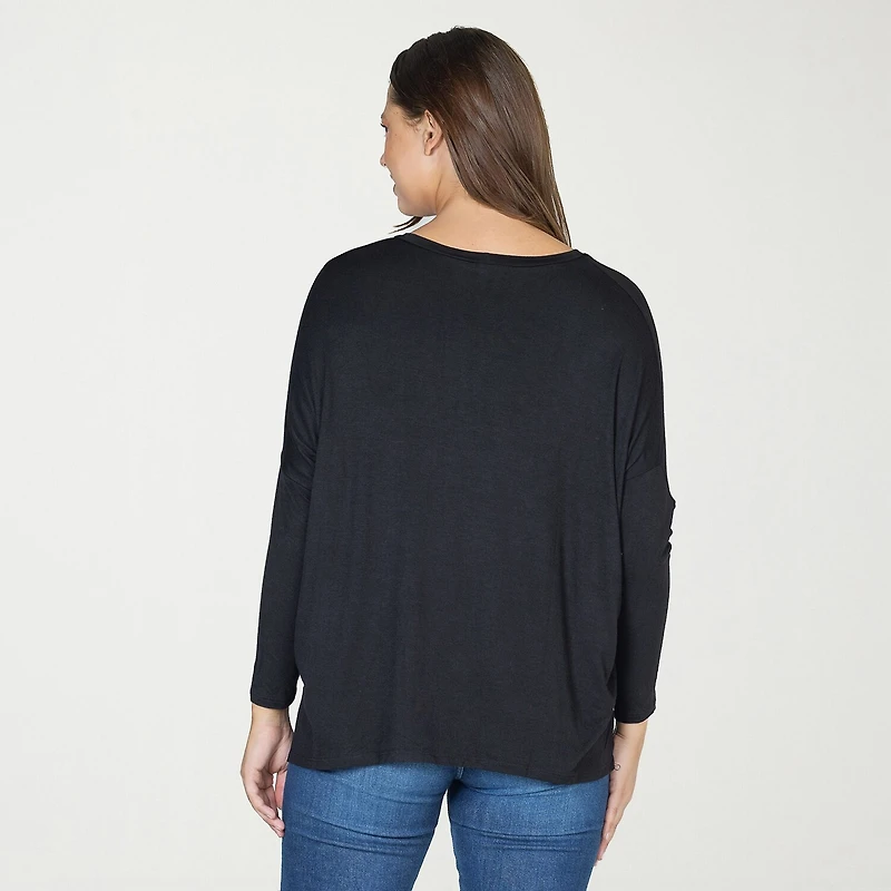 24seven Comfort Apparel Womens Round Neck Long Sleeve Blouse