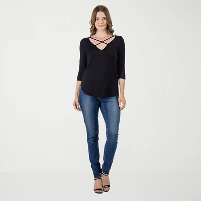 24seven Comfort Apparel Womens V Neck 3/4 Sleeve Tunic Top