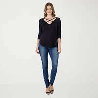 24seven Comfort Apparel Womens V Neck 3/4 Sleeve Tunic Top