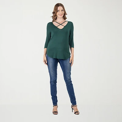 24seven Comfort Apparel Womens V Neck 3/4 Sleeve Tunic Top