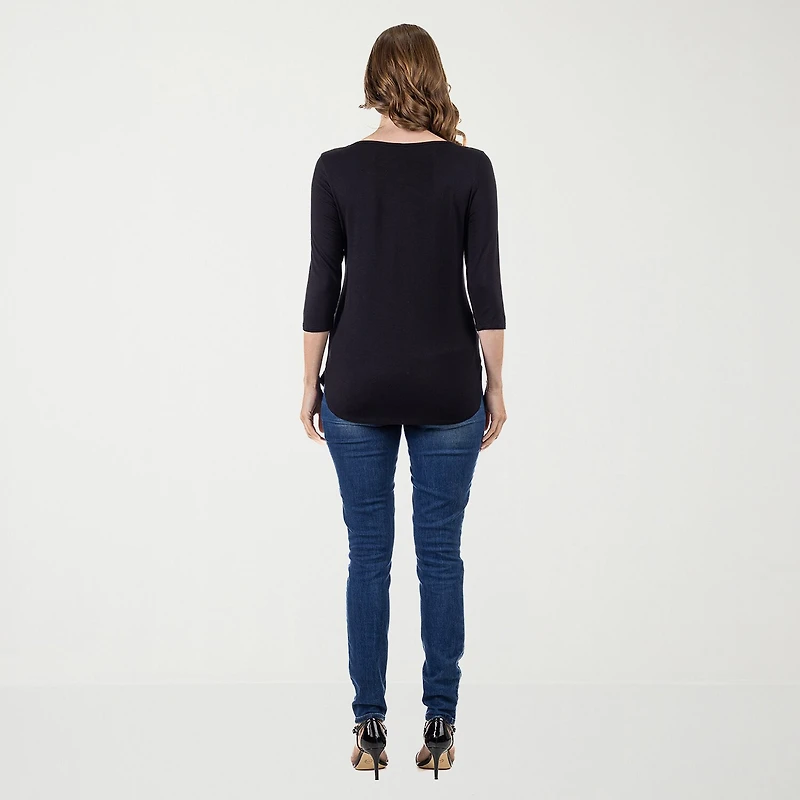 24seven Comfort Apparel Womens V Neck 3/4 Sleeve Tunic Top