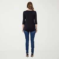 24seven Comfort Apparel Womens V Neck 3/4 Sleeve Tunic Top