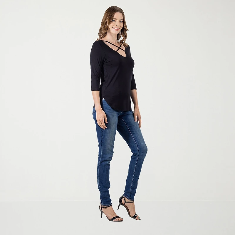 24seven Comfort Apparel Womens V Neck 3/4 Sleeve Tunic Top