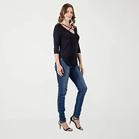 24seven Comfort Apparel Womens V Neck 3/4 Sleeve Tunic Top