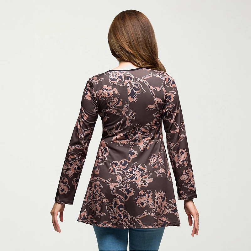 24seven Comfort Apparel Womens Scoop Neck Long Sleeve Tunic Top