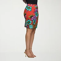 24seven Comfort Apparel Womens Mid Rise Stretch Fabric Pencil Skirt