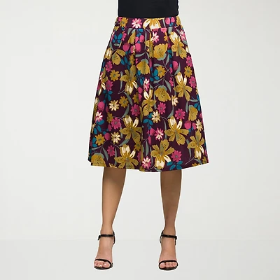 24seven Comfort Apparel Womens Stretch Fabric Mid Rise Midi Pleated Skirt