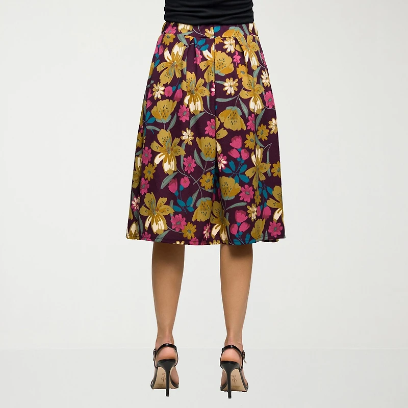 24seven Comfort Apparel Womens Stretch Fabric Mid Rise Midi Pleated Skirt