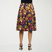 24seven Comfort Apparel Womens Stretch Fabric Mid Rise Midi Pleated Skirt