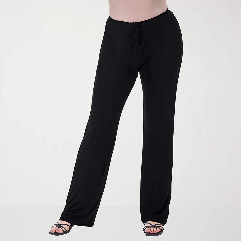 24seven Comfort Apparel Womens Wide Leg Mid Rise Drawstring Pant