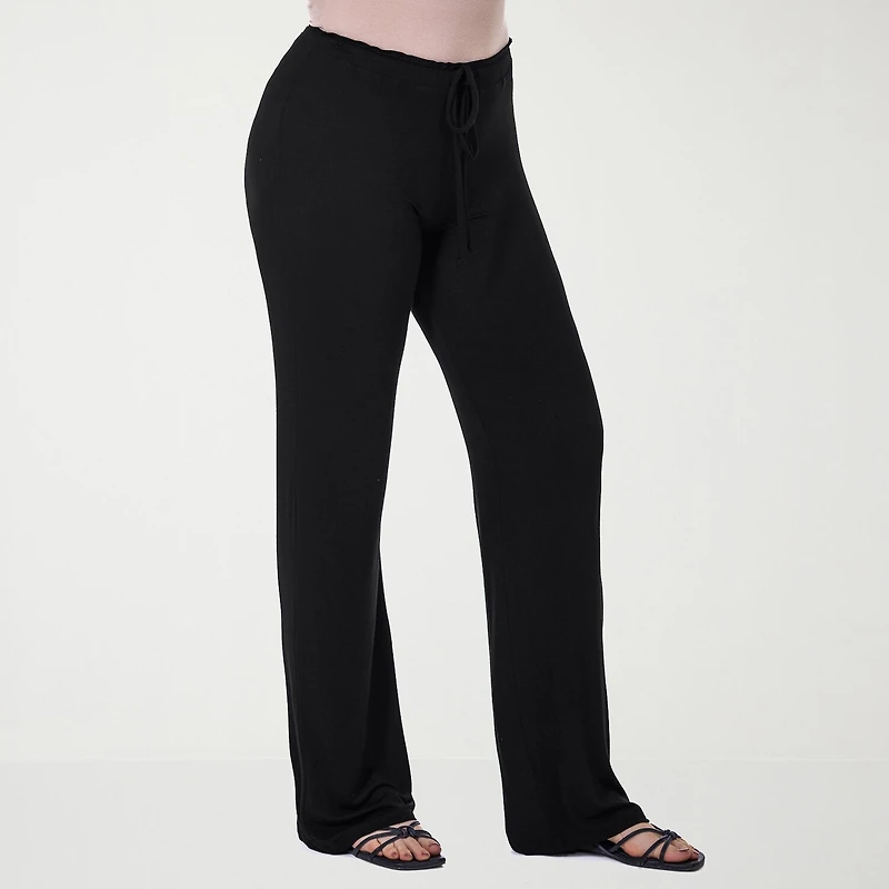 24seven Comfort Apparel Womens Wide Leg Mid Rise Drawstring Pant