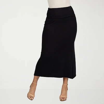 24seven Comfort Apparel Womens Mid Rise Stretch Fabric Maxi Skirt