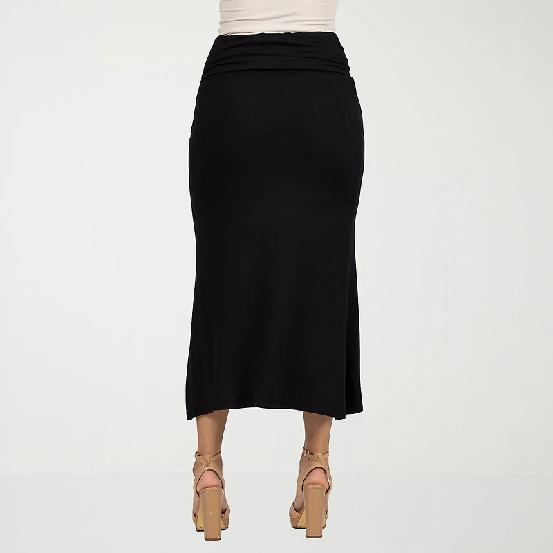 24seven Comfort Apparel Womens Mid Rise Stretch Fabric Maxi Skirt