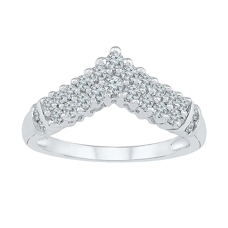 Womens 2MM / CT. T.W. Natural White Diamond 10K Gold Chevron Cluster Band