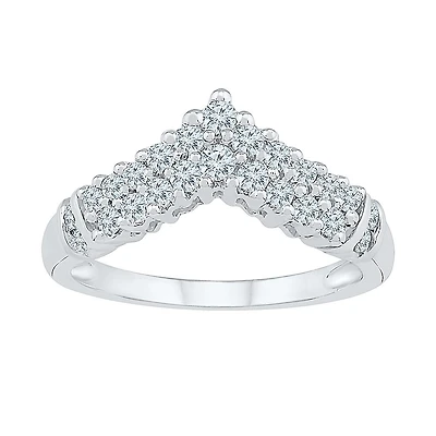 Womens 2MM / CT. T.W. Natural White Diamond 10K Gold Chevron Cluster Band