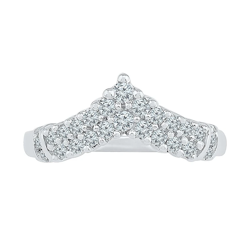 Womens 2MM / CT. T.W. Natural White Diamond 10K Gold Chevron Cluster Band