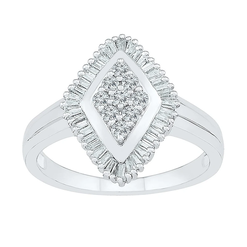 Womens 1/2 CT. T.W. Natural White Diamond 10K Gold Cluster Halo Cocktail Ring