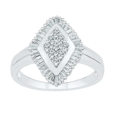 Womens 1/2 CT. T.W. Natural White Diamond 10K Gold Cluster Halo Cocktail Ring