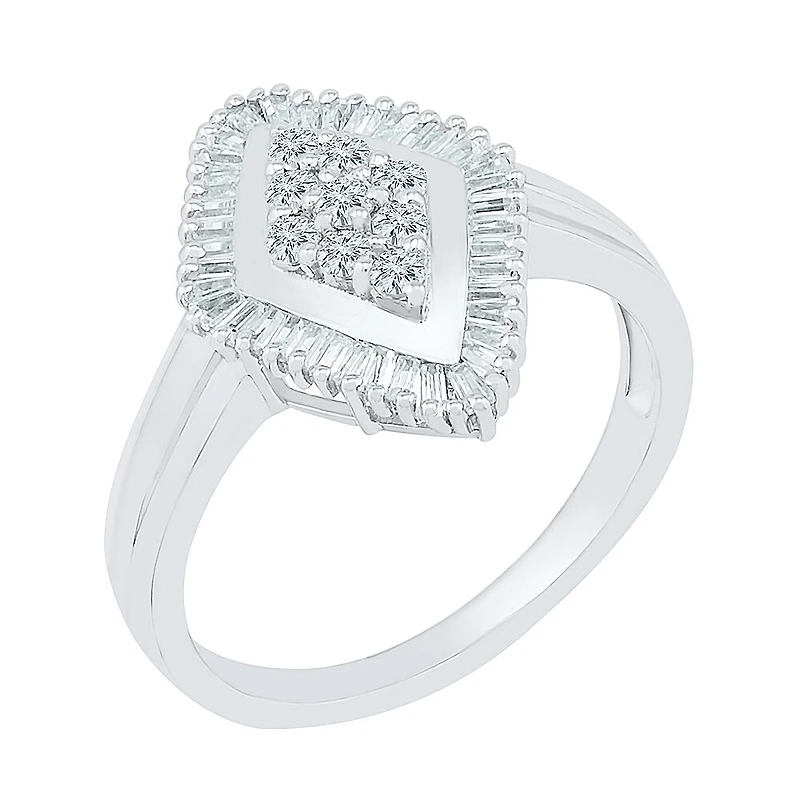 Womens 1/2 CT. T.W. Natural White Diamond 10K Gold Cluster Halo Cocktail Ring
