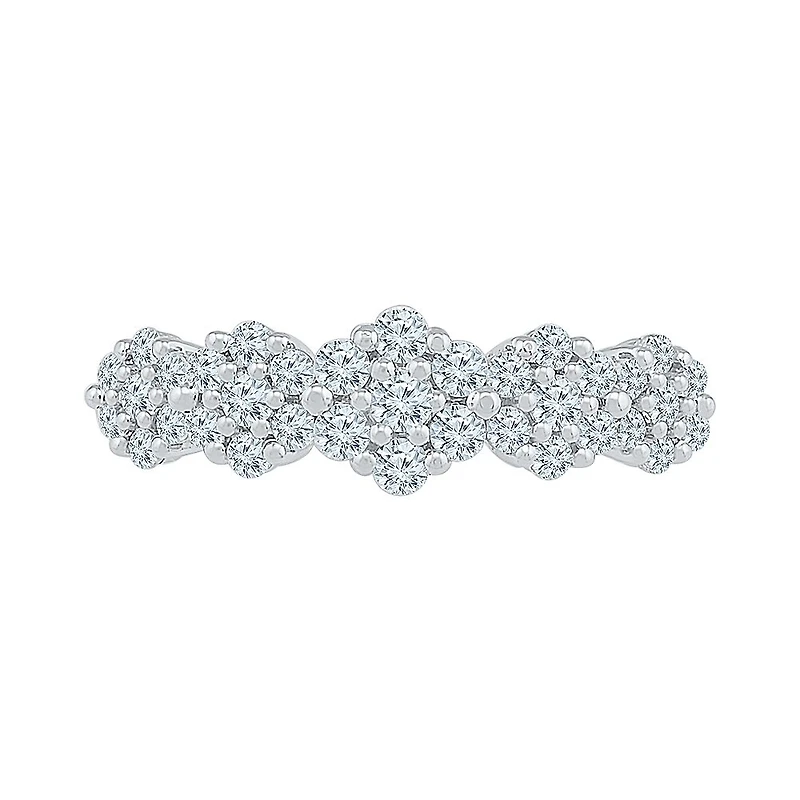 Womens 2MM 5/8 CT. T.W. Natural White Diamond 10K Gold Flower Cluster Band