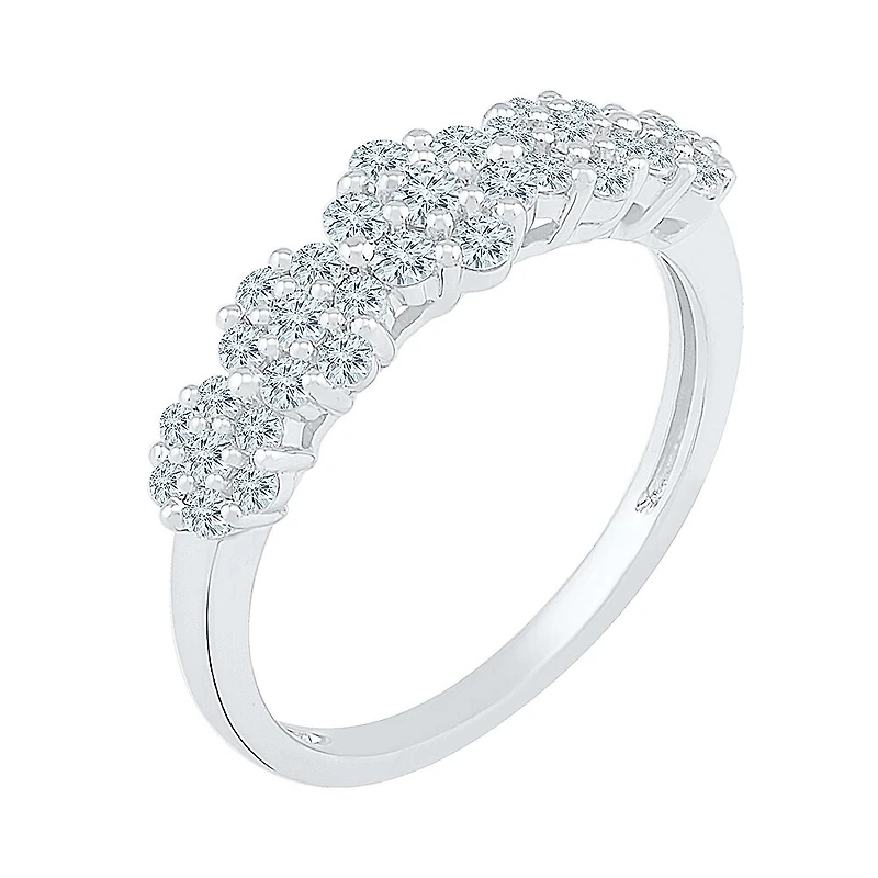 Womens 2MM 5/8 CT. T.W. Natural White Diamond 10K Gold Flower Cluster Band
